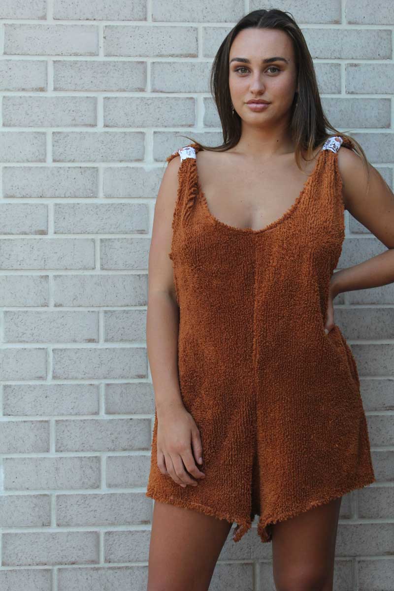 Fluffy Brown Terry Romper