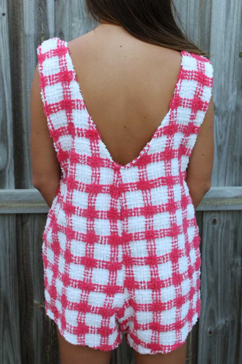 Hot Pink Checkered Terry Romper