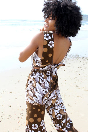 Brown and White Flower Power Jenni Jumpsuit