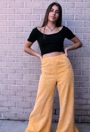 Fluffy Yellow Terry Flares